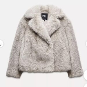 Zara viral Women's Fur Jacket grey